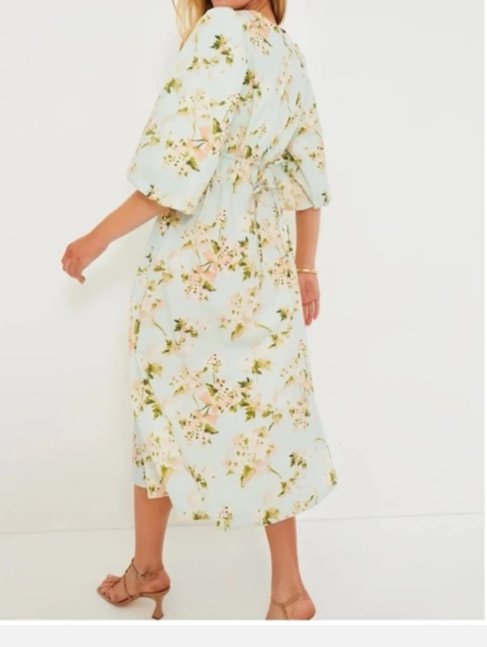 Tuckernuck Light Blue Floral Midi Dress with Puff Sleeves - Picture 4 of 11
